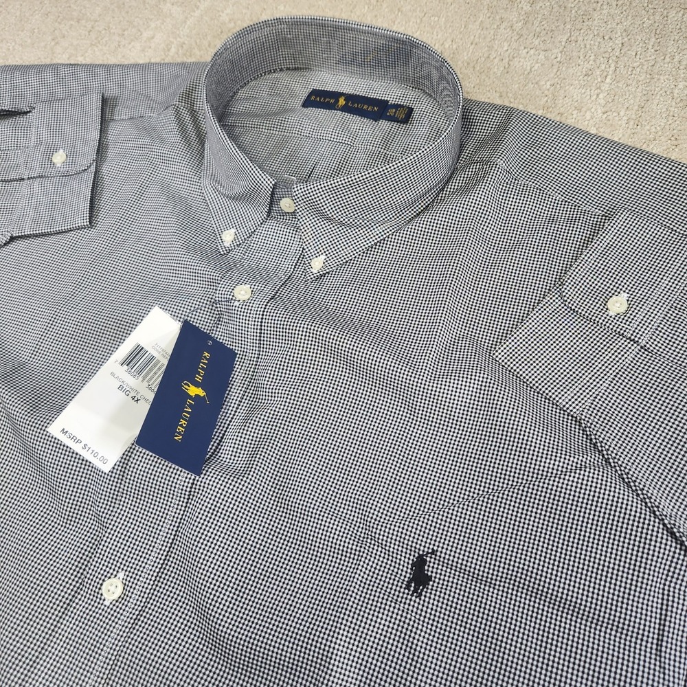 NEW Polo Ralph Lauren‎ Shirt Men 4XB Poplin Button Down Black White Micro Check